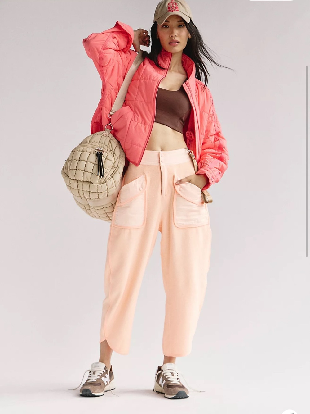 Free People FP Movement Timko Cotton Blend Crop Pants in Peach Size M